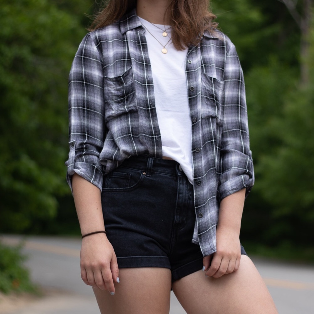 Plaid flannel with sleeve ties